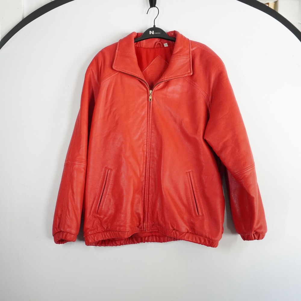 VTG Preston & York Red‎ Leather Jacket Women's L Lambskin Full Zip Bomber Coat